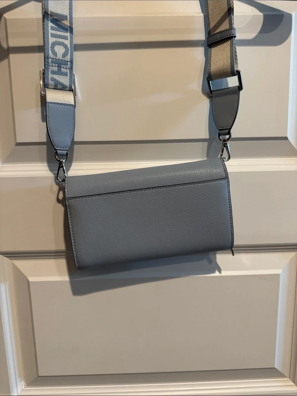 Michael Kors Sky Blue Pebbled Leather Crossbody with Logo Strap